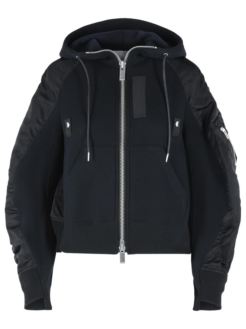 Sacai Sudadera con capucha de mezcla de algodón Sacai negra para mujer - World Class Fashion