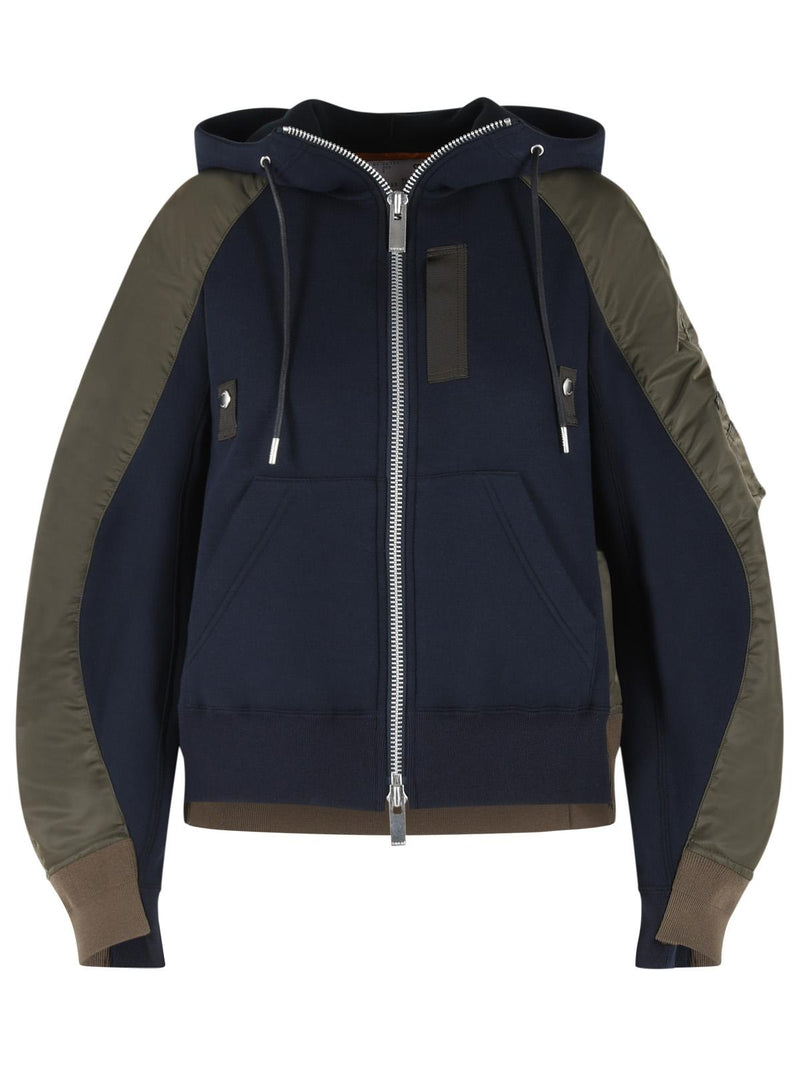 Sacai Sacai Navy Cotton Khaki Blend Hoodie Women - World Class Fashion