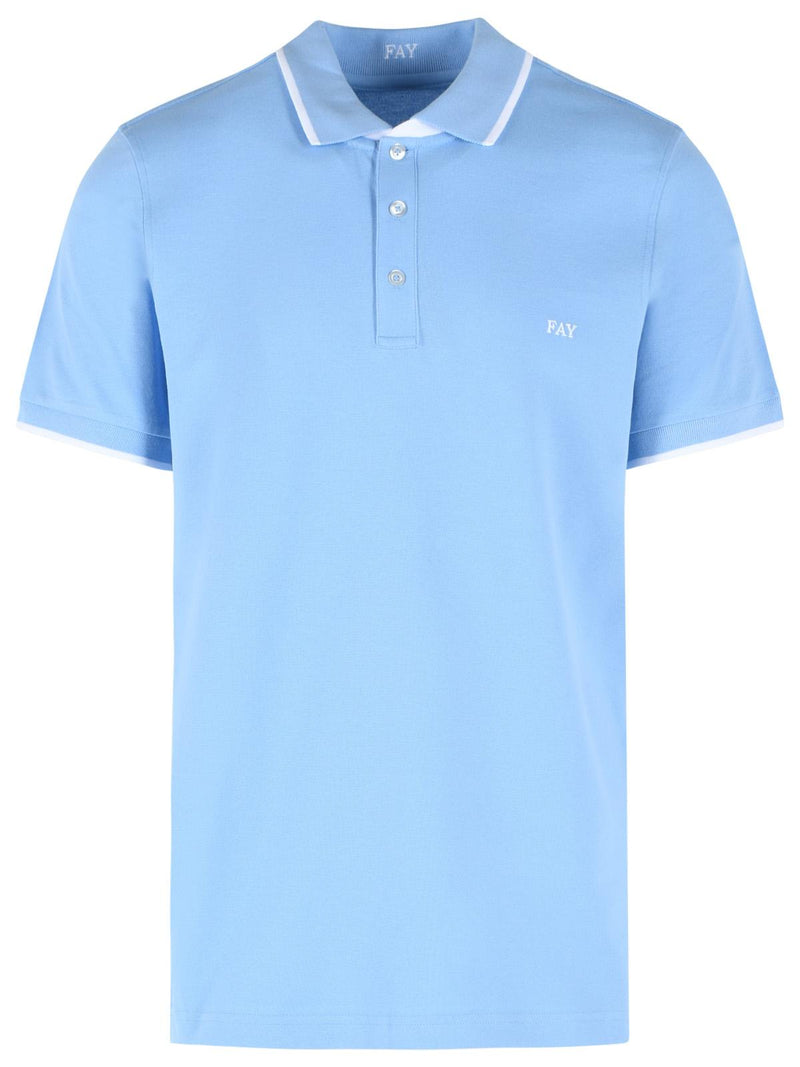 Fay Fay Light Blue Stretch Cotton Polo Shirt Men - World Class Fashion