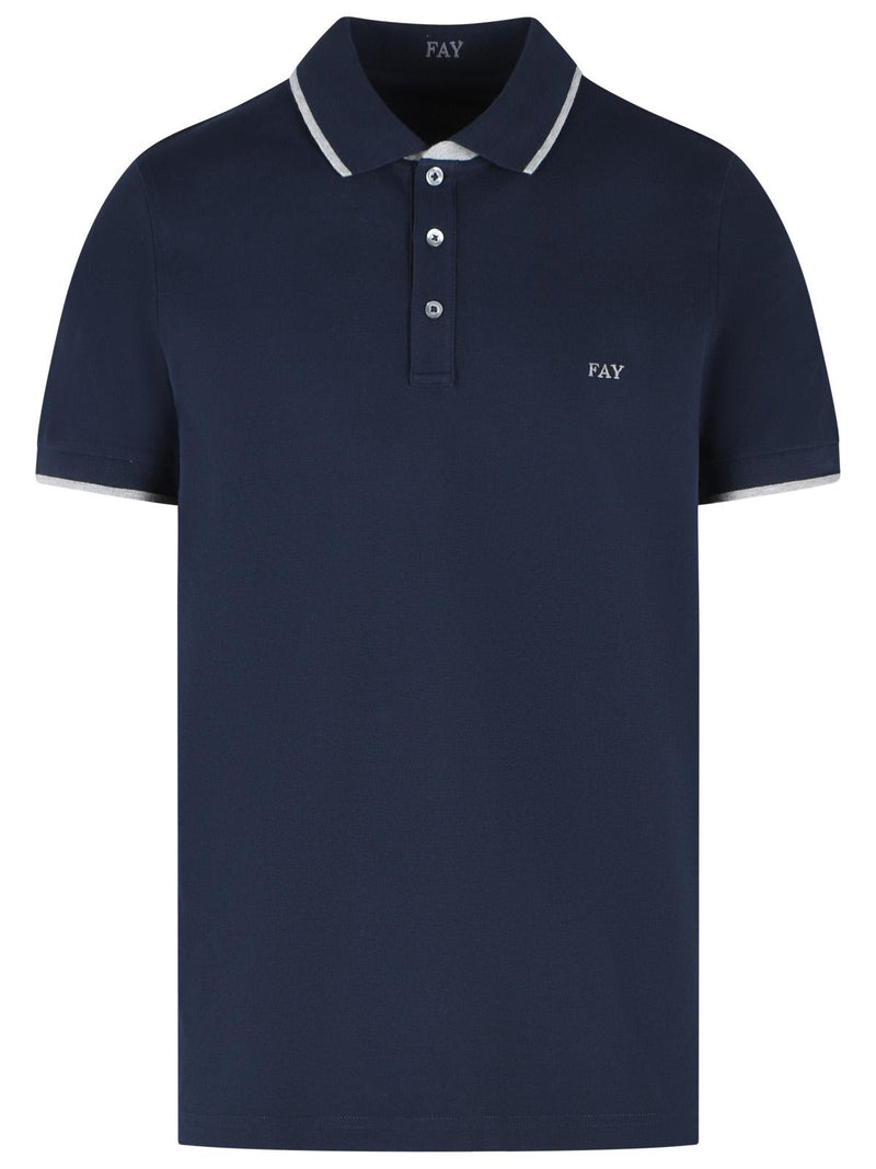 Fay Fay Navy Stretch Cotton Polo Shirt Men - World Class Fashion