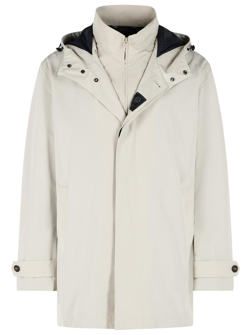 Fay Fay 'MORNING' Microfaille Parka Beige Cotton Blend - World Class Fashion