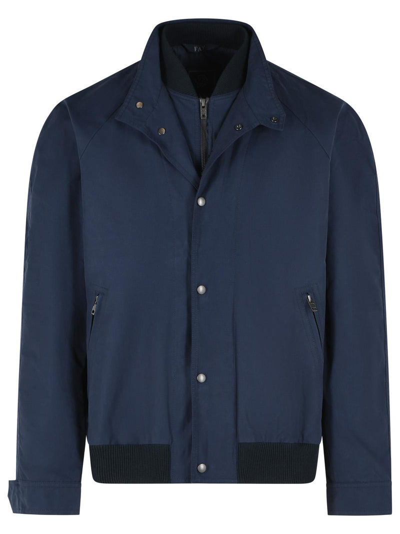 Fay Fay Blue Cotton Nylon Faille Bomber Jacket - World Class Fashion