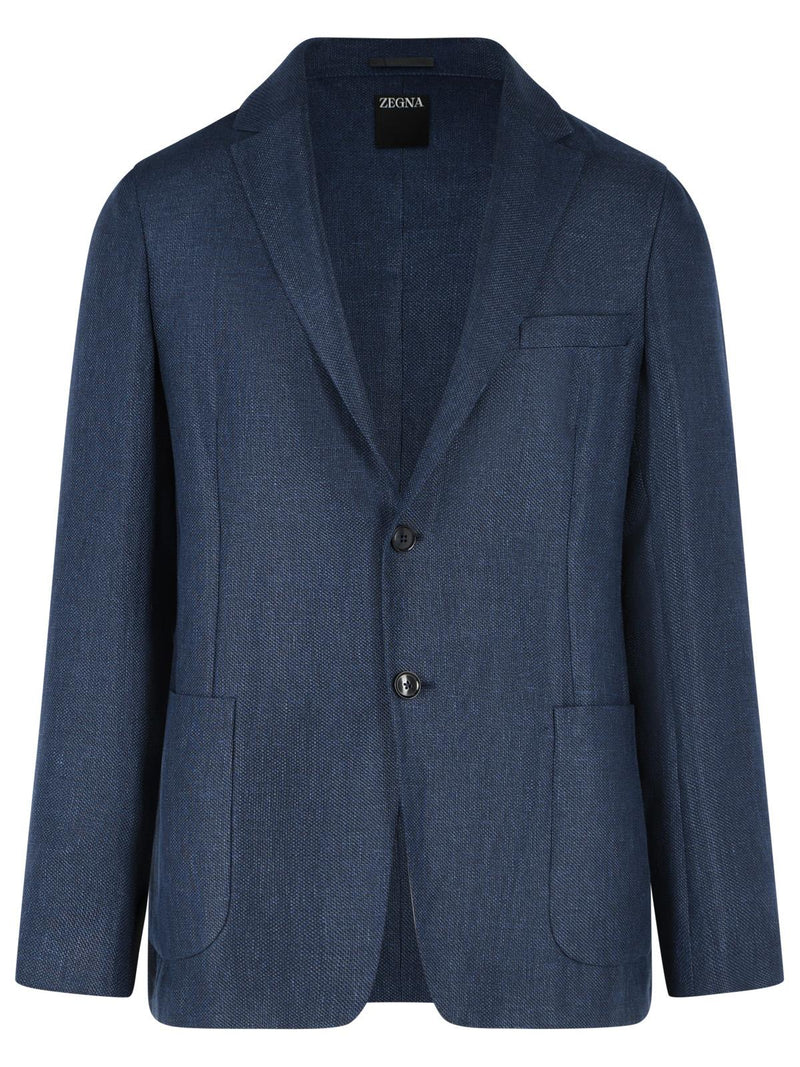 Zegna Zegna DROP 8 Blue Linen Wool Jacket Men - World Class Fashion