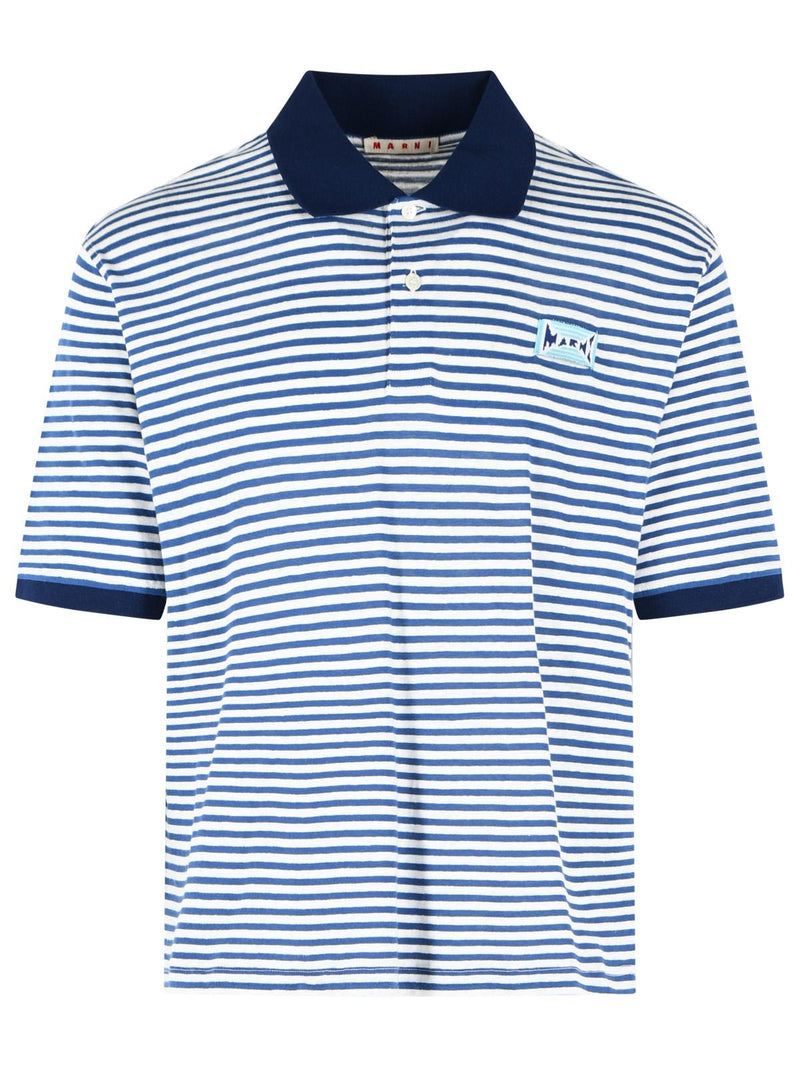Marni Marni Two-tone Linen Blend Polo Shirt Light Blue - World Class Fashion