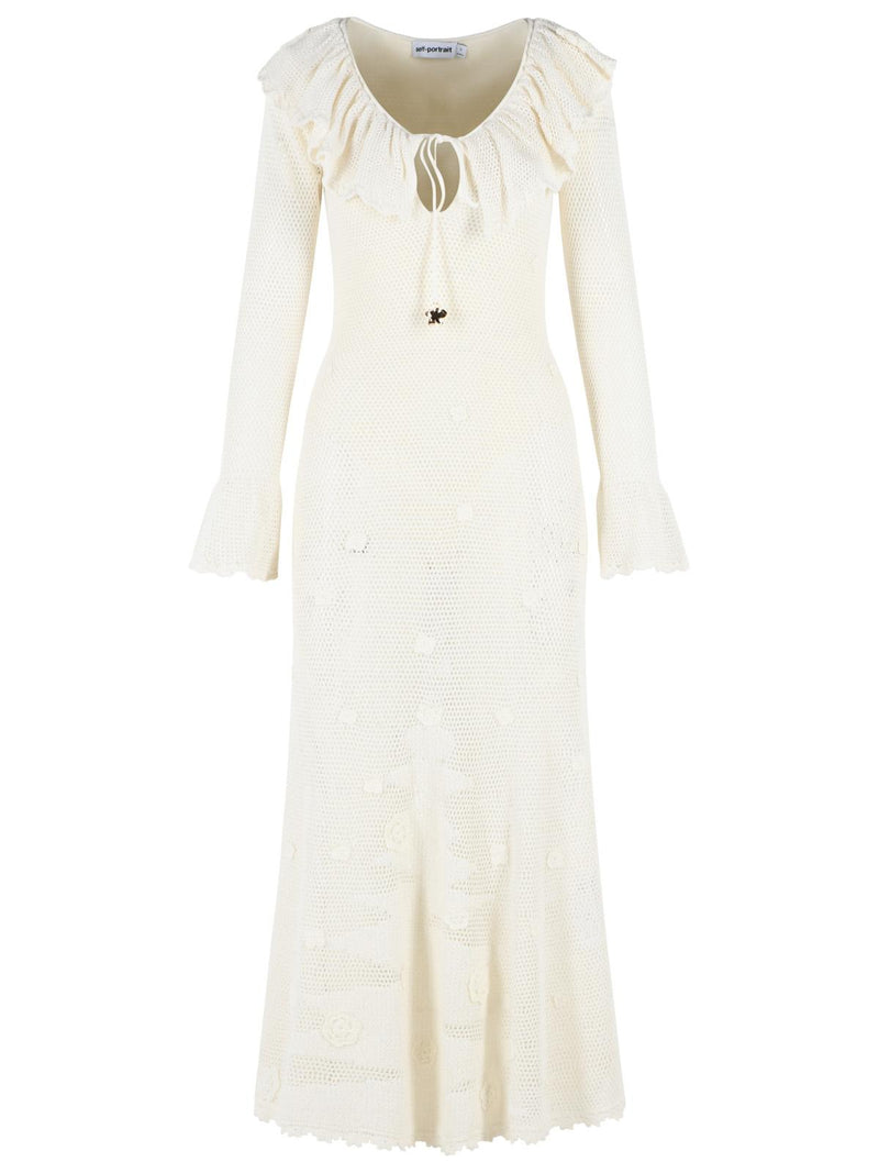 Self-Portrait Vestido midi de ganchillo floral Self-Portrait blanco para mujer - World Class Fashion