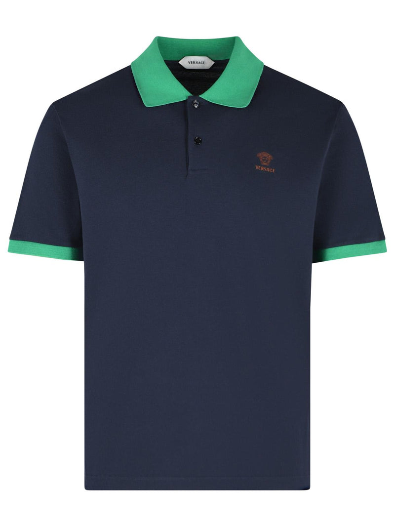 Versace Versace Dark Navy Cotton Polo Shirt Men - World Class Fashion