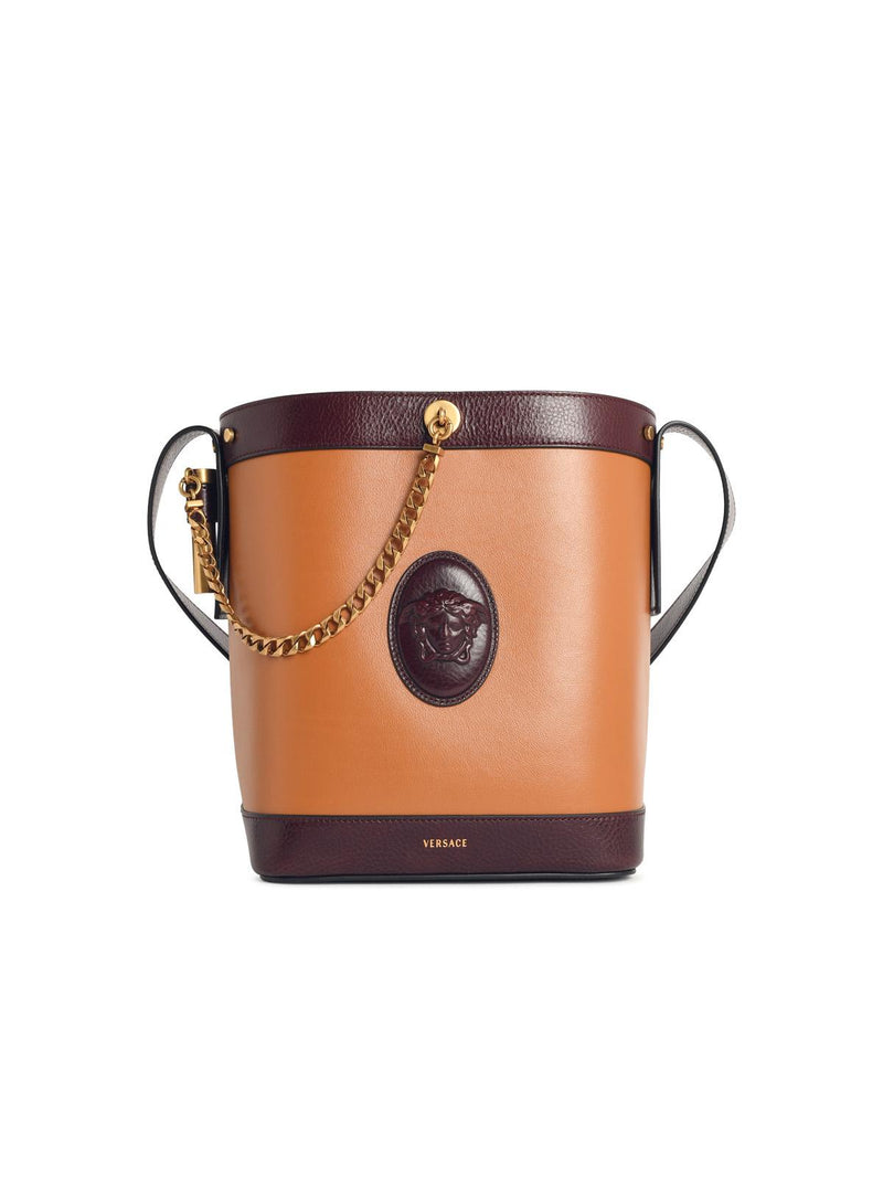 Versace Versace PIVOT Small Brown Leather Bucket Bag - World Class Fashion