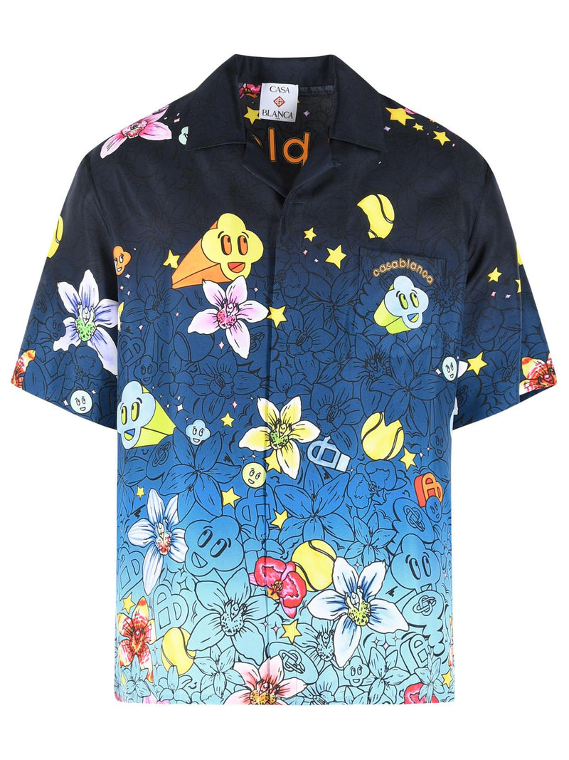 Casablanca Casablanca Graffiti Repeat Blue Silk Shirt - World Class Fashion