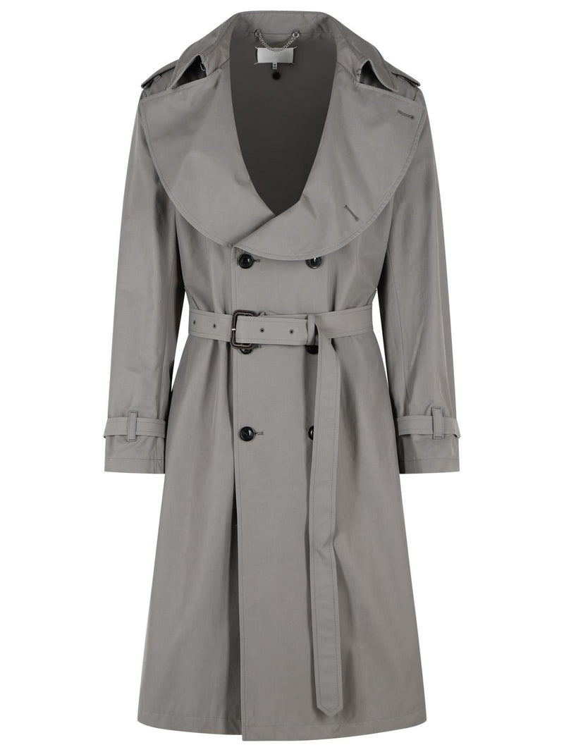 Maison Margiela Maison Margiela Grey Cotton Blend Trench Coat With Folded Collar - World Class Fashion