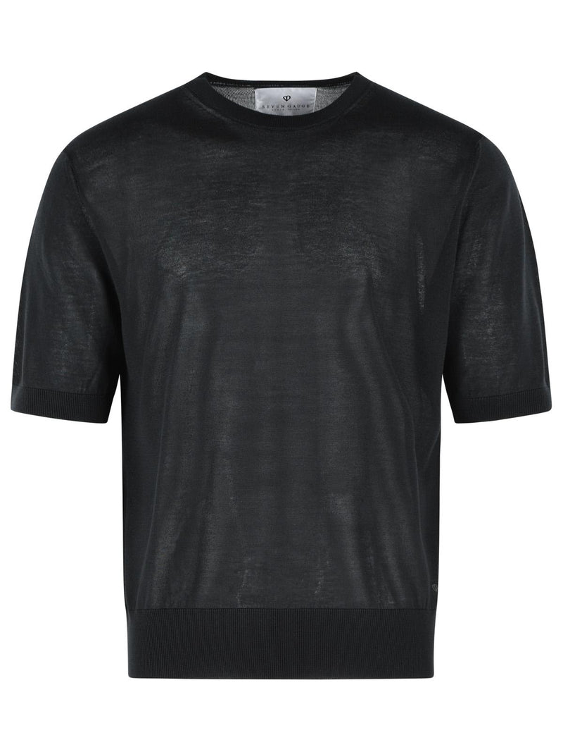 Seven Gauge Suéter de lyocell negro de siete galgas para hombre - World Class Fashion