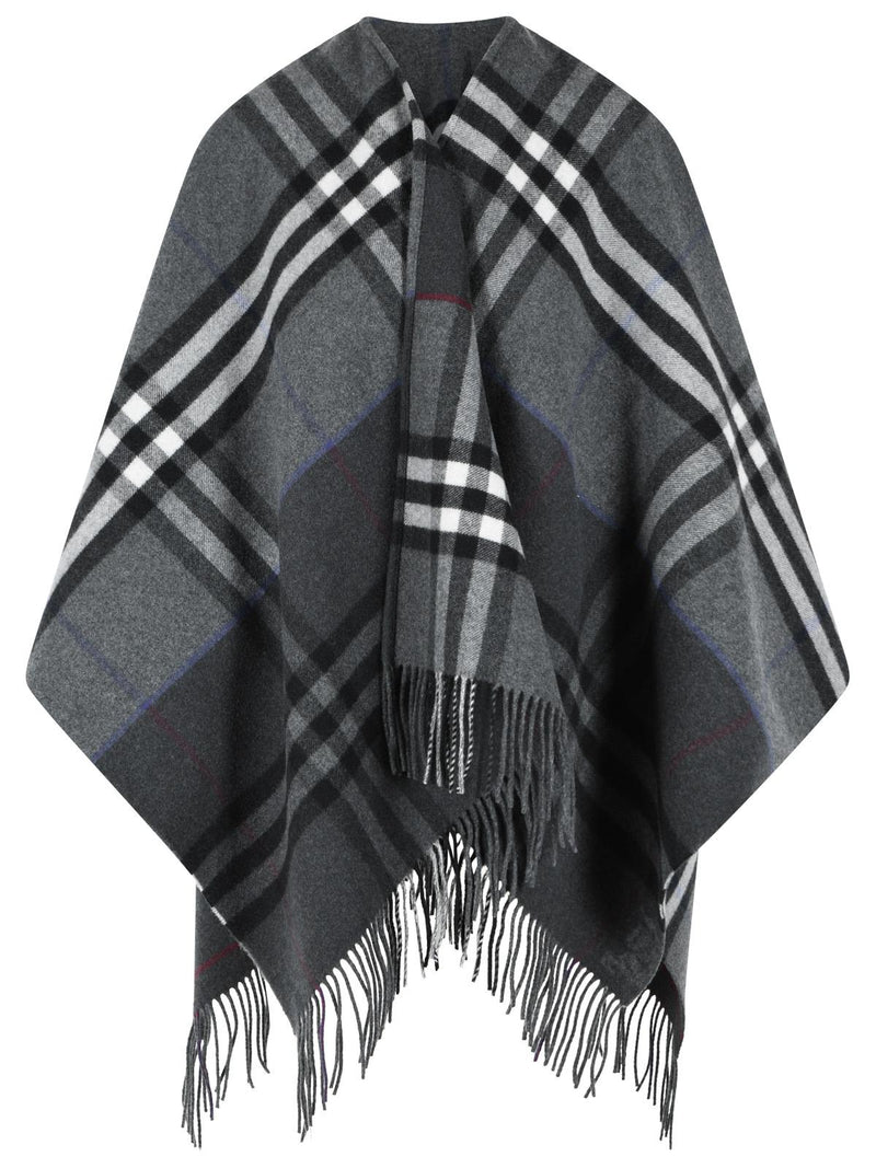 Burberry Burberry Check Grey Cashmere Cape - World Class Fashion