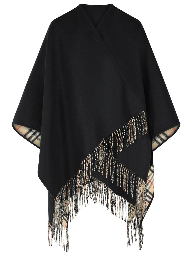 Burberry Burberry 'CHECK' Black Cashmere Cape - World Class Fashion
