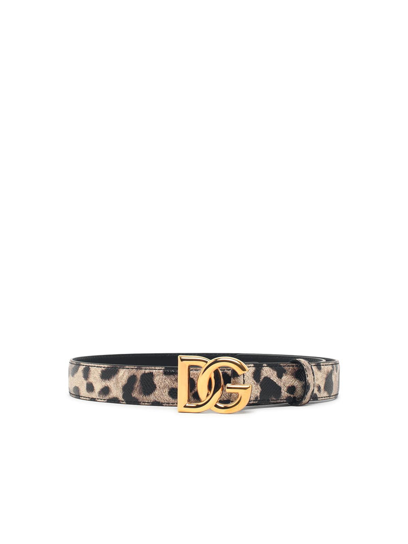 Dolce & Gabbana Dolce & Gabbana Leopard Leather Logo Belt Brown - World Class Fashion