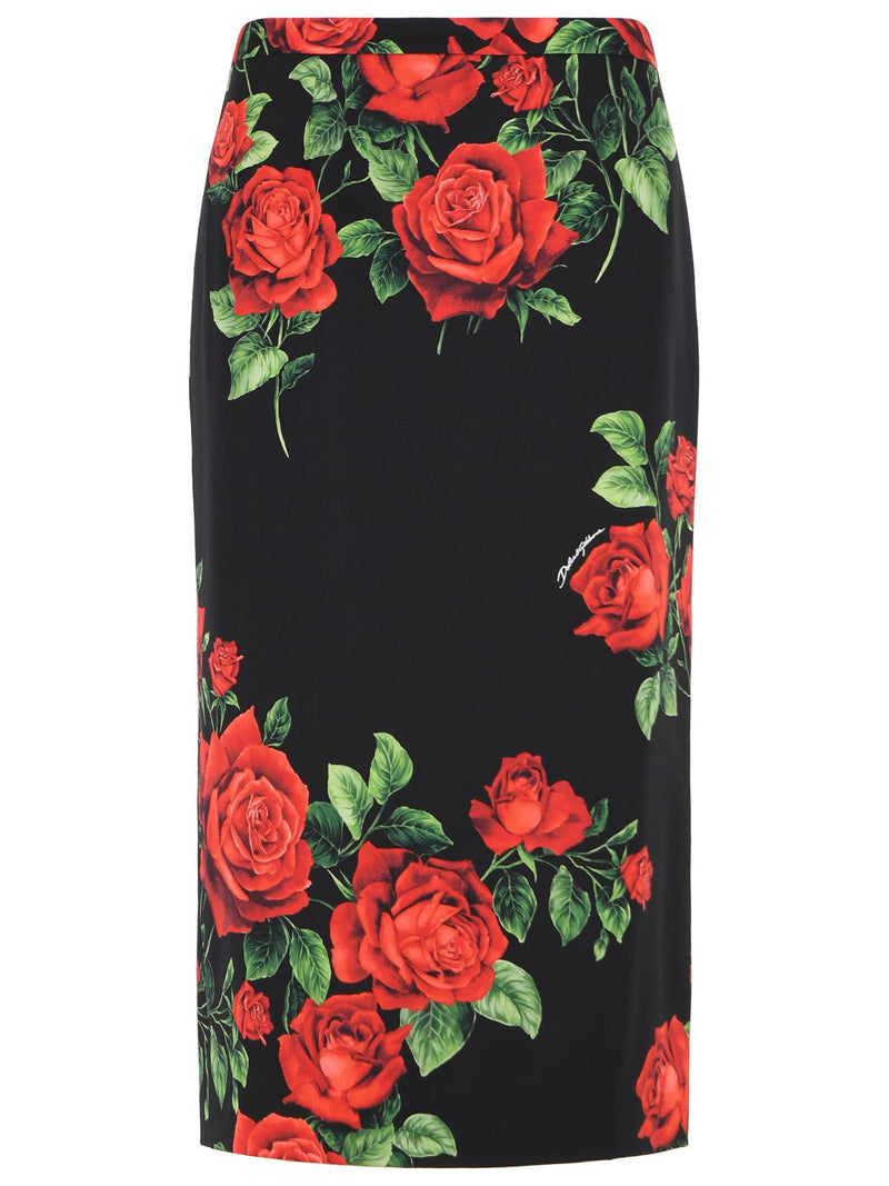 Dolce & Gabbana Dolce & Gabbana 'ROSE' Black Silk Skirt - World Class Fashion