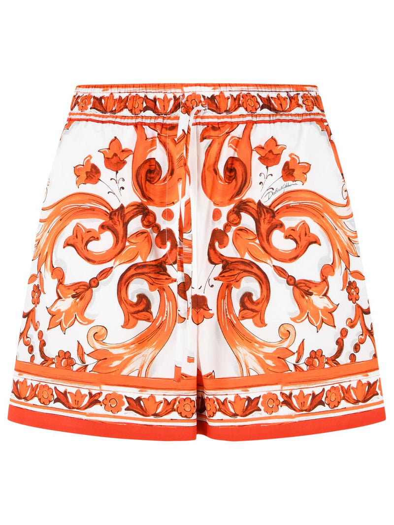 Dolce & Gabbana Dolce & Gabbana Maiolica Print Cotton Shorts Orange - World Class Fashion