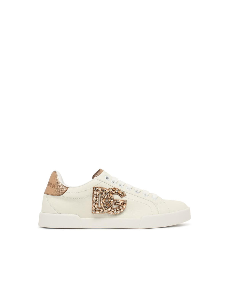 Dolce & Gabbana Dolce & Gabbana Portofino Ivory White Leather Sneakers - World Class Fashion
