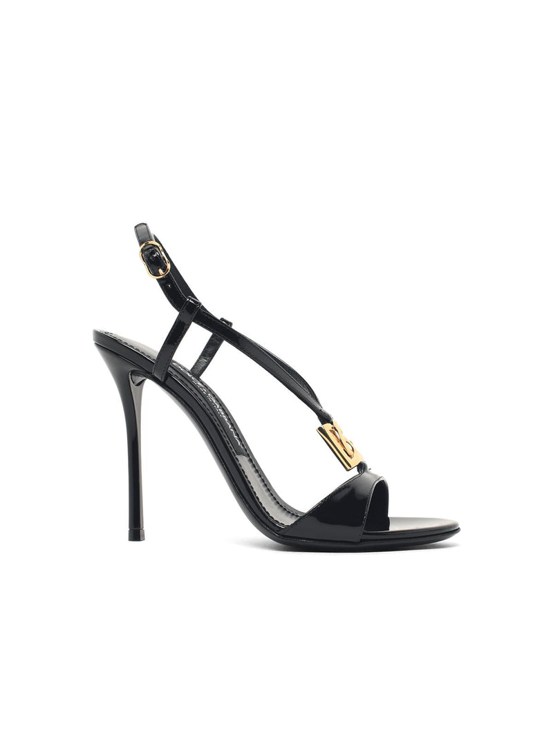Dolce & Gabbana Dolce & Gabbana DG Logo Black Patent Leather Sandals - World Class Fashion