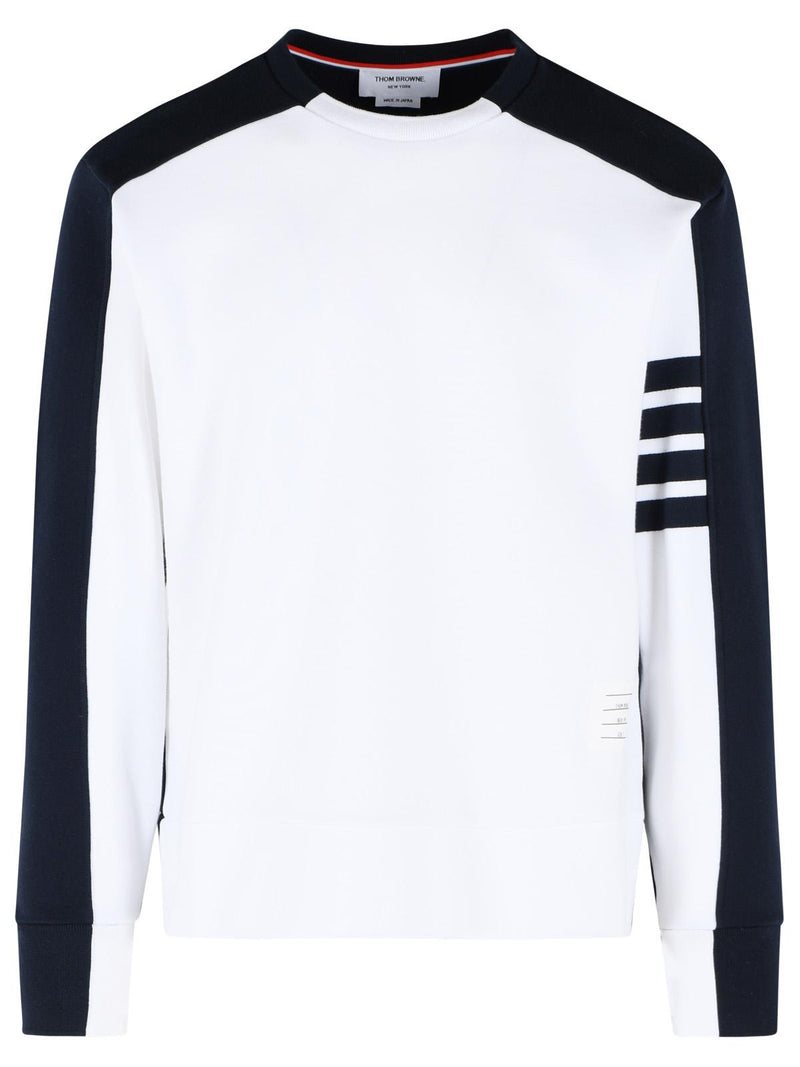 Thom Browne Thom Browne Colorblock 4 Bar White Blue Cotton Sweatshirt - World Class Fashion