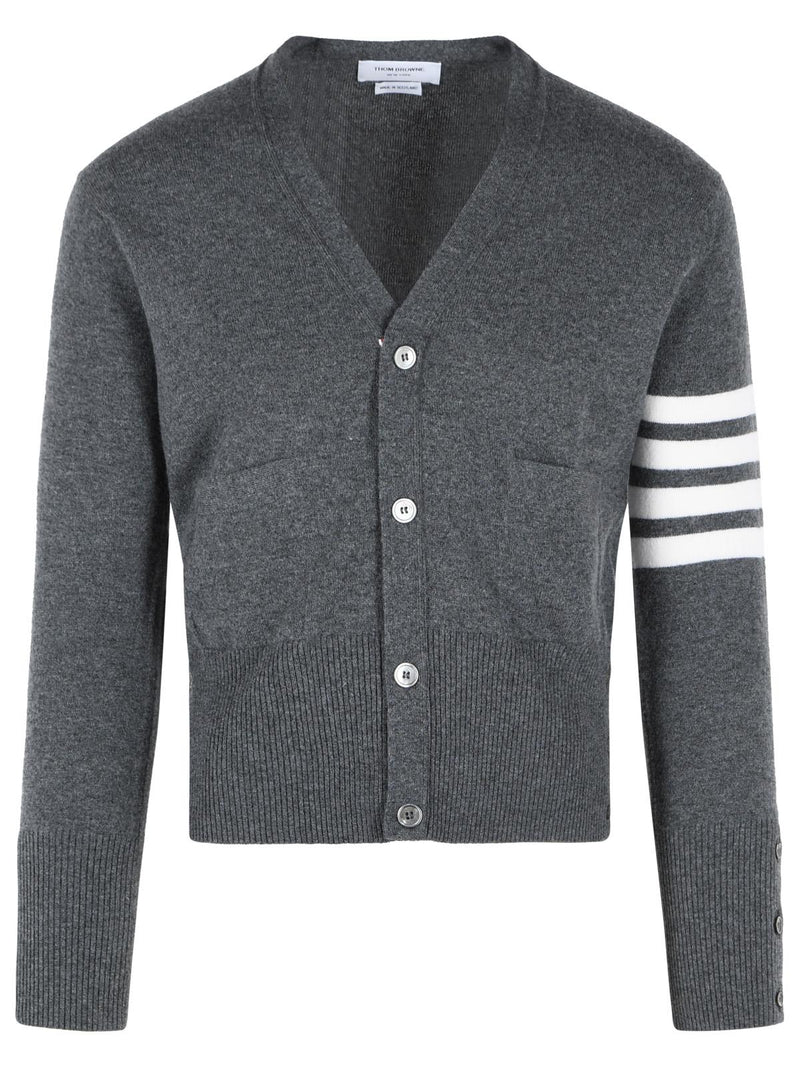 Thom Browne Thom Browne Classic 4 Bar Grey Cashmere Cardigan - World Class Fashion