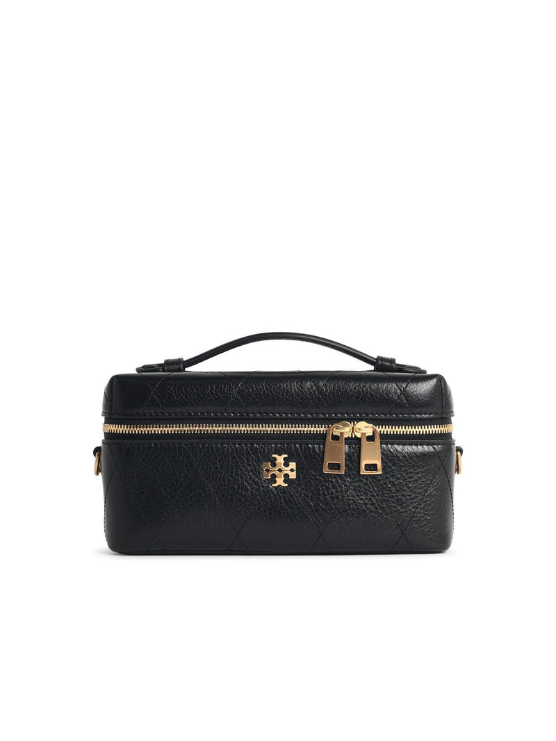 Tory Burch Tory Burch 'CHARLIE Matelassé' Mini Beige Leather Beauty Case - World Class Fashion