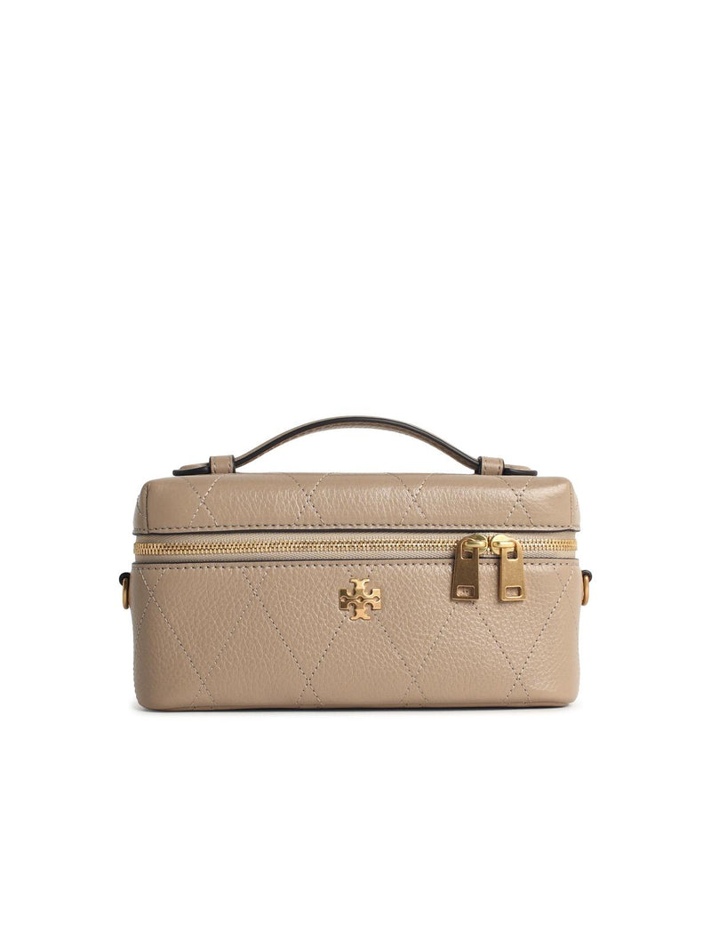 Tory Burch Tory Burch CHARLIE Mini Beige Leather Beauty Case - World Class Fashion