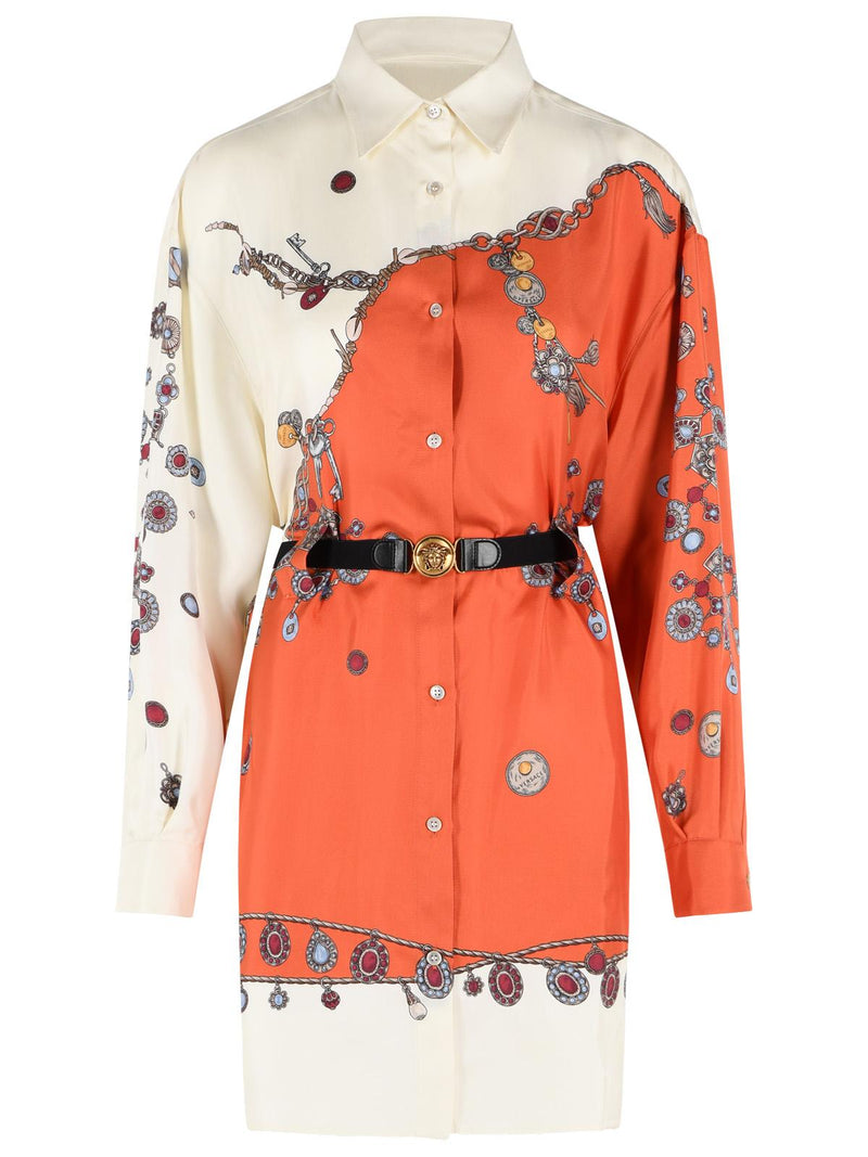 Versace Versace Silk Mini Dress Orange And Ivory Women - World Class Fashion