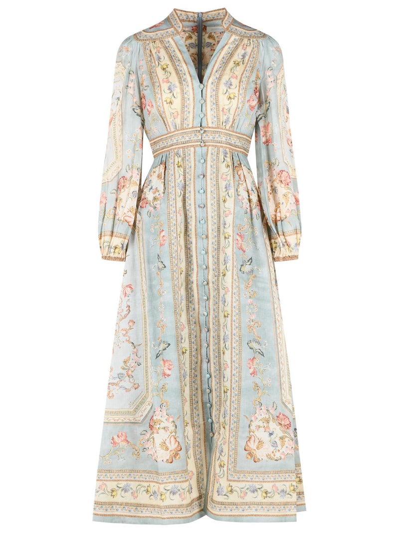 Zimmermann Zimmermann 'ROSELIGHT' Light Blue Linen Midi Dress - World Class Fashion