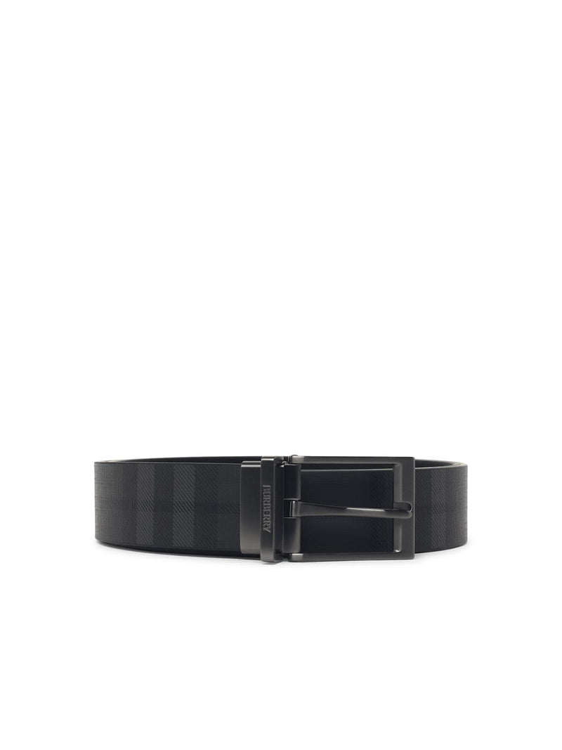 Burberry Burberry 'CHECK' Reversible Grey Cotton Blend Belt - World Class Fashion