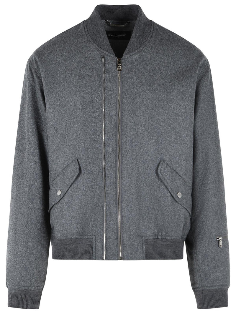 Dolce & Gabbana Dolce & Gabbana Grey Virgin Wool Bomber Jacket - World Class Fashion