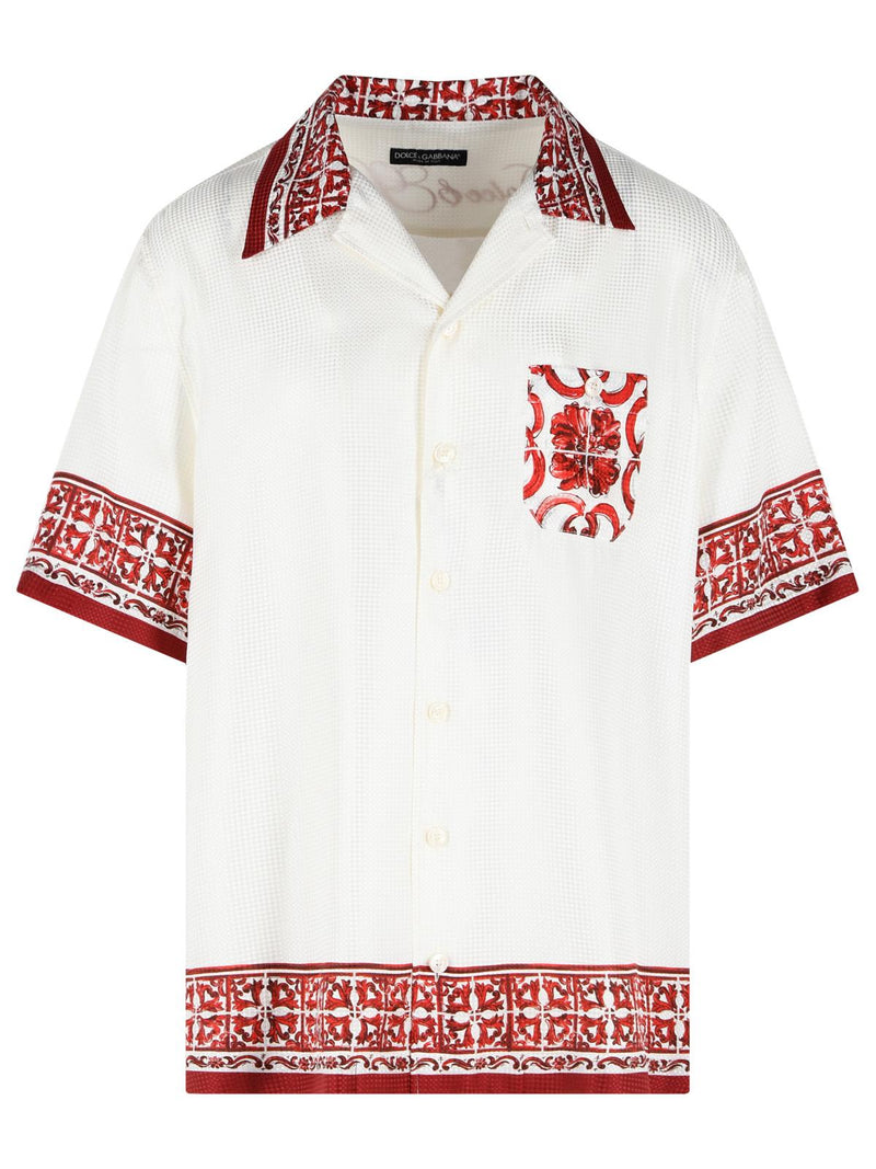 Dolce & Gabbana Dolce & Gabbana Maiolica Rubino White Silk Shirt - World Class Fashion
