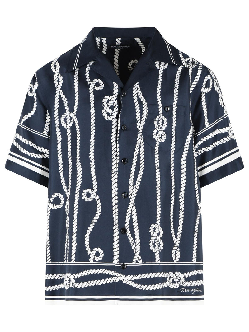 Dolce & Gabbana Dolce & Gabbana 'CORDE' Navy Silk Shirt - World Class Fashion