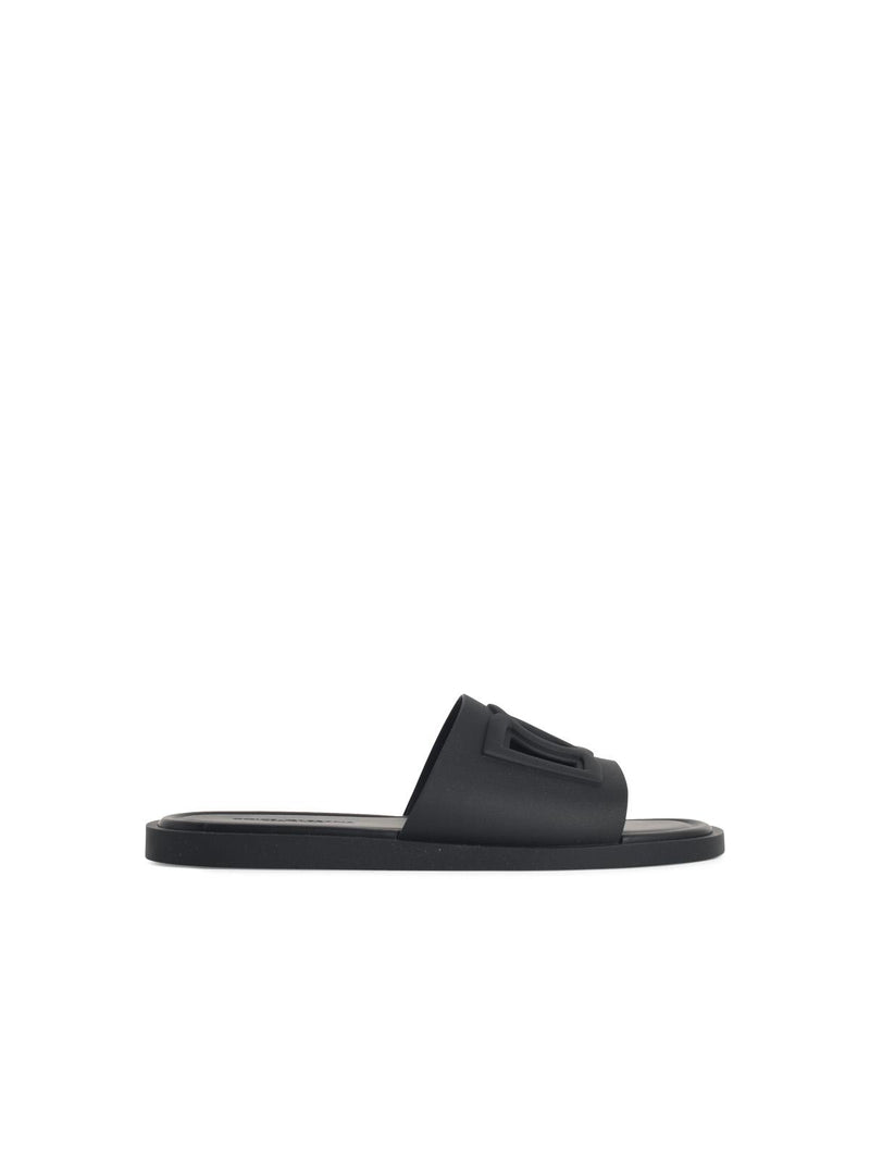 Dolce & Gabbana Dolce & Gabbana DG Logo Black Rubber Slippers - World Class Fashion