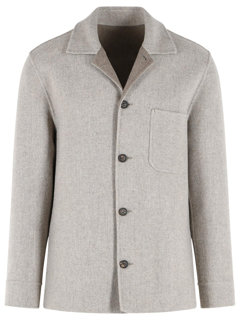 Eleventy Eleventy Wool Cashmere Overshirt Green Beige Men - World Class Fashion