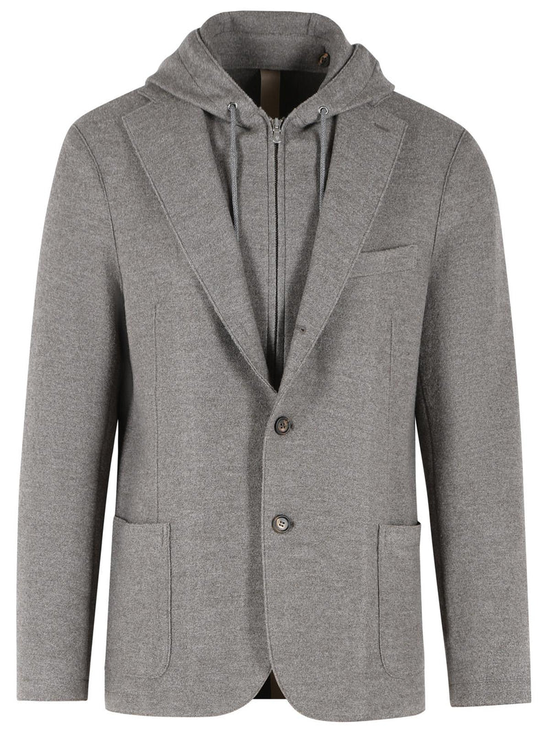 Eleventy Eleventy Grey Wool Blazer with Hood - World Class Fashion