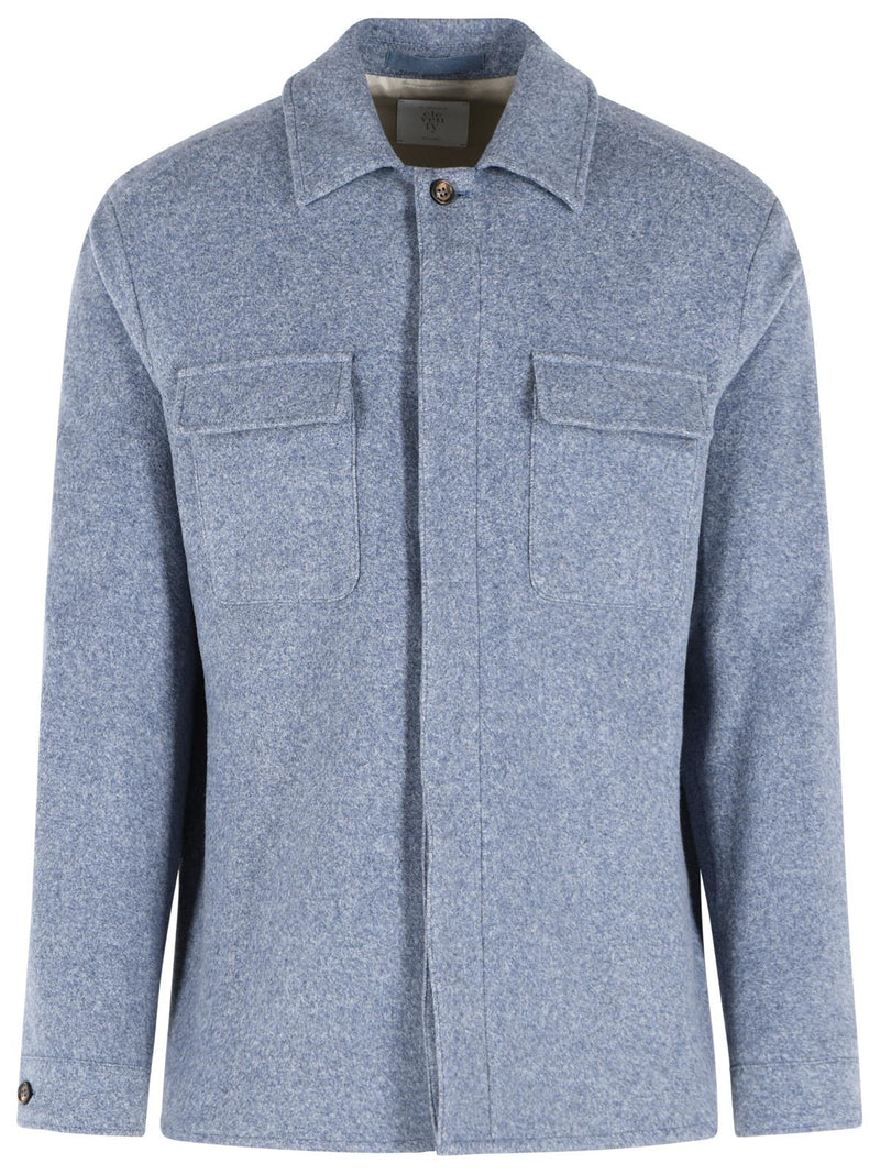 Eleventy Eleventy Cotton Wool Overshirt Light Blue Men - World Class Fashion