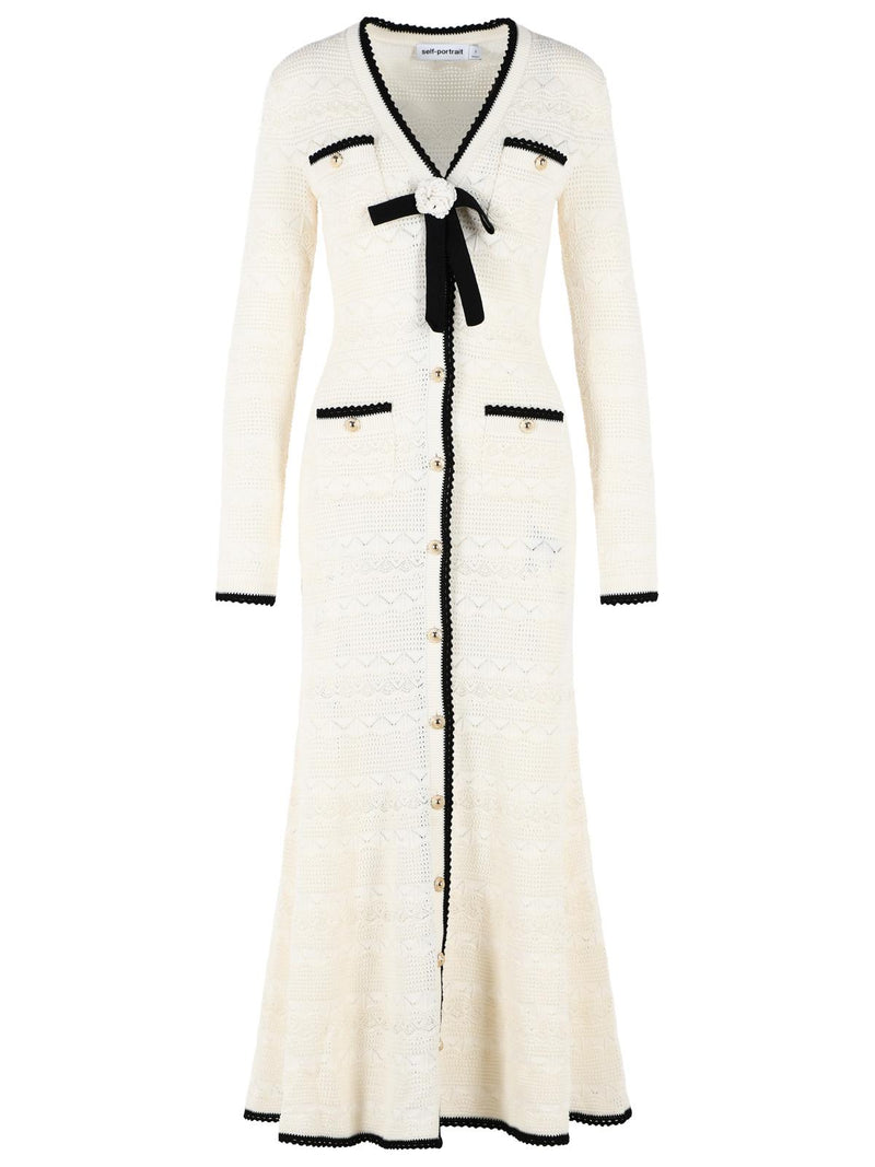 Self-Portrait Self-Portrait Long Cardigan White Cotton Blend Women - World Class Fashion