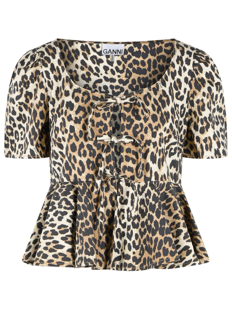 Ganni Ganni Leopard Print Cotton Blouse Brown - World Class Fashion