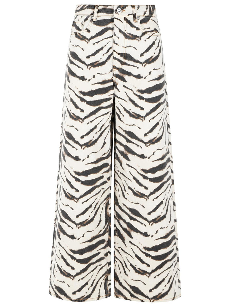 Ganni Ganni LARI Zebra 33l Ivory Cotton Jeans - World Class Fashion