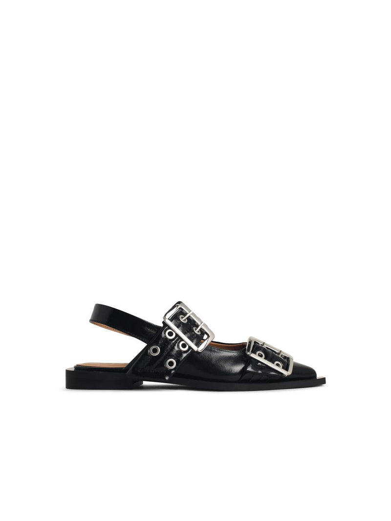 Ganni Ganni Ballet Flats Black Faux Leather Buckle - World Class Fashion