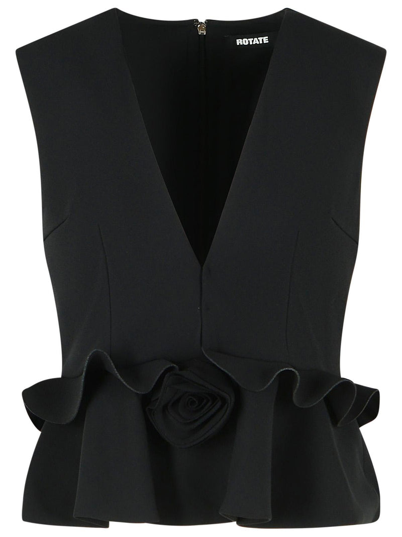 Rotate Rotate Deep V-Neck Black Polyester Top Women - World Class Fashion