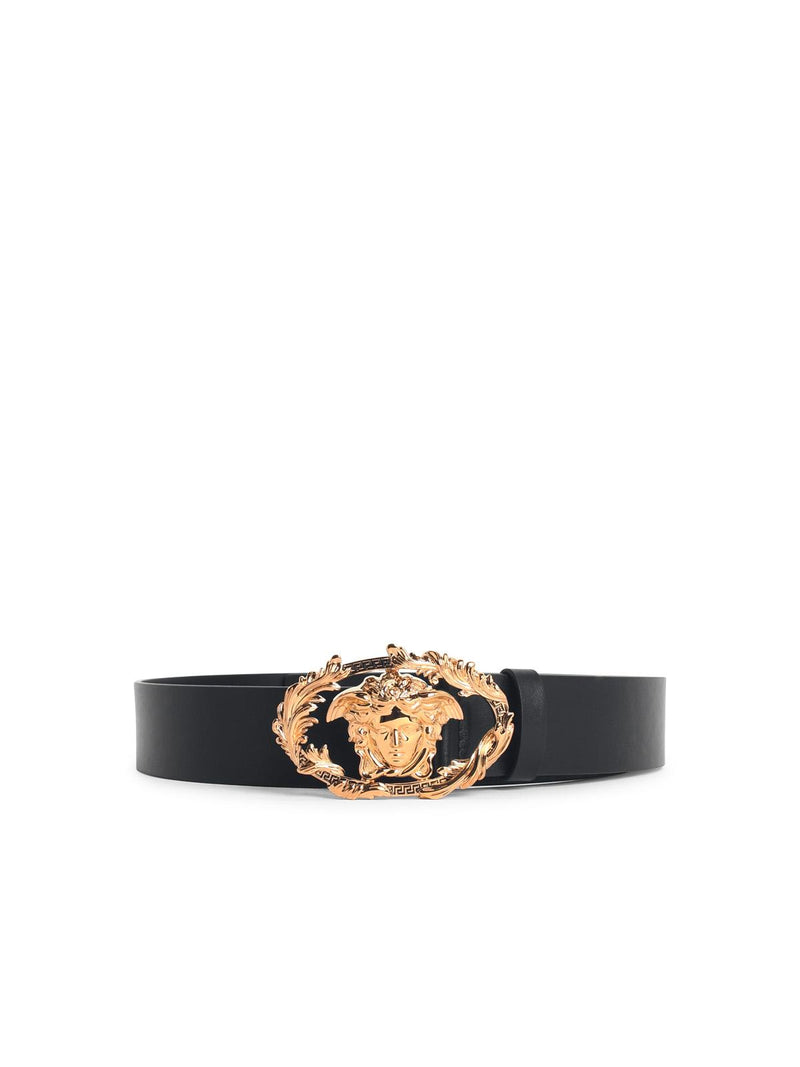 Versace Versace Buckle Crest Black Leather Belt - World Class Fashion