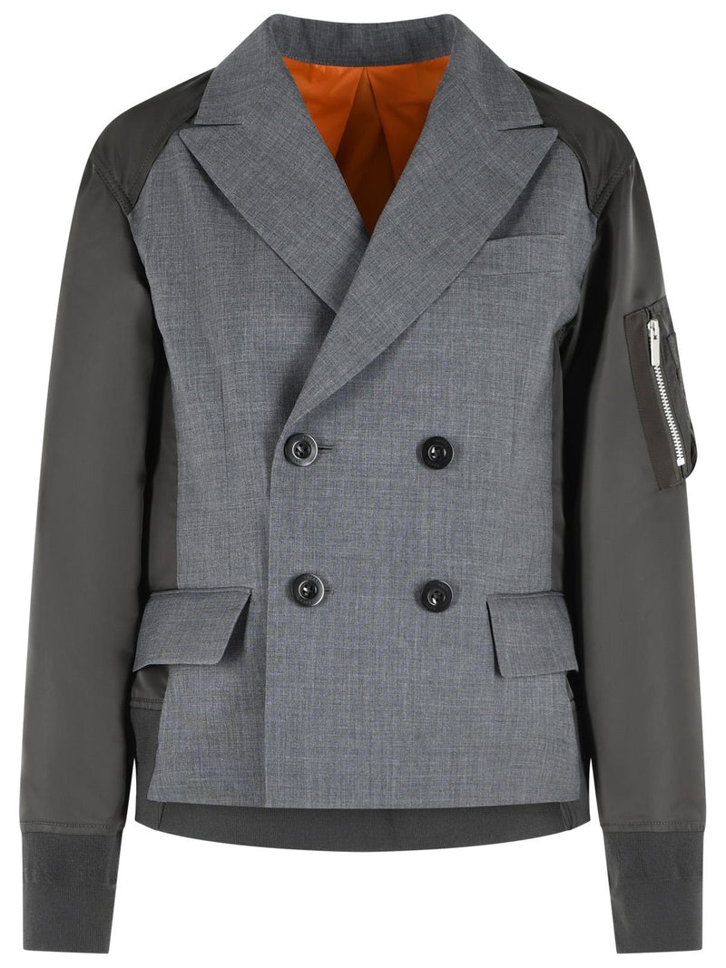 Sacai Sacai Wool Blend Blazer Grey Green Women - World Class Fashion