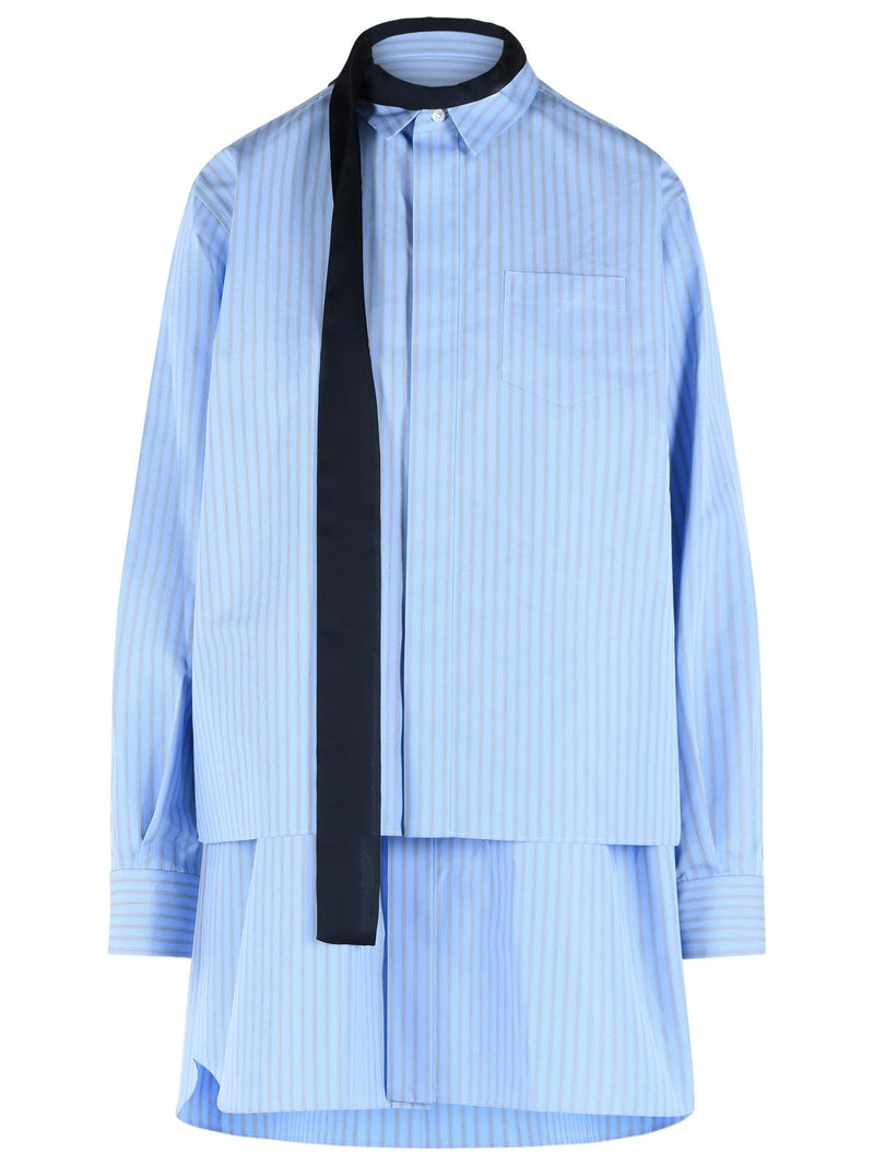 Sacai Sacai Cotton Blend Mini Dress Light Blue Women - World Class Fashion