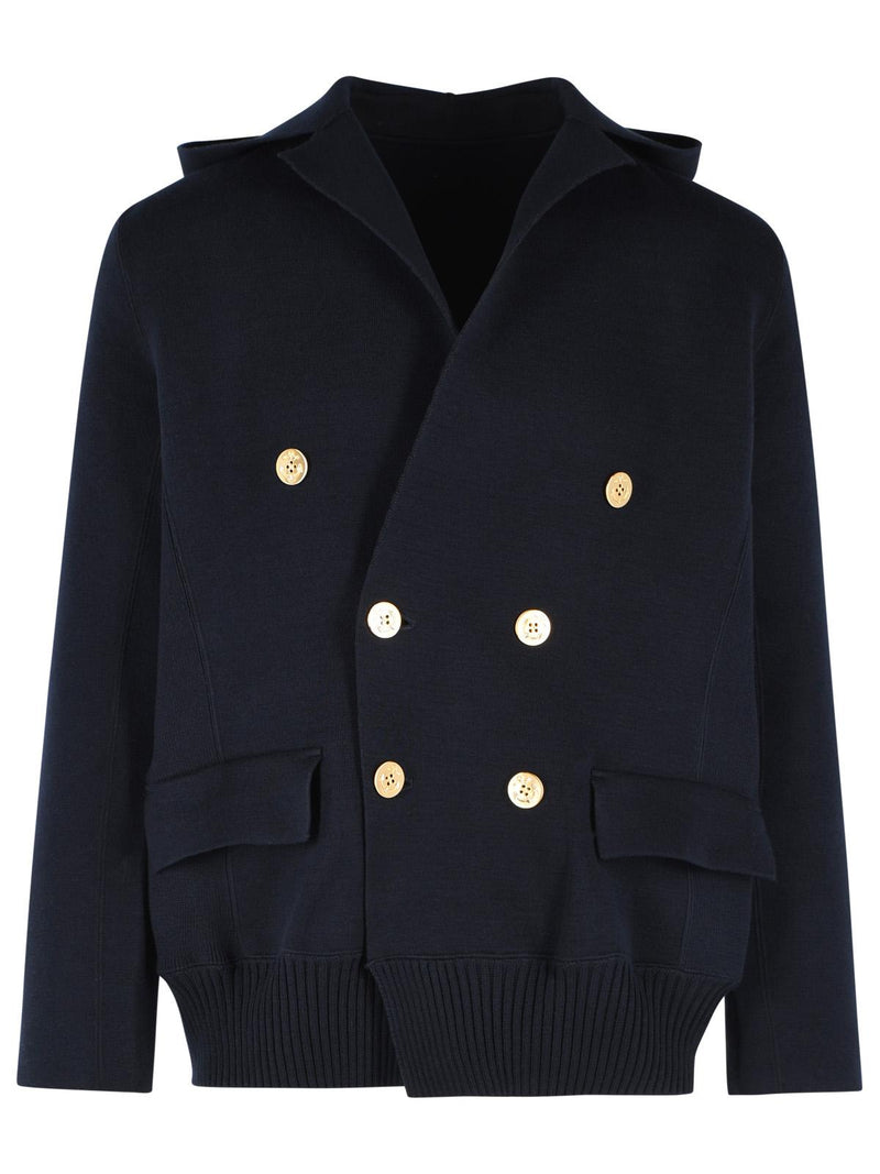 Sacai Sacai Double-breasted Blazer In Navy Cotton Blend - World Class Fashion