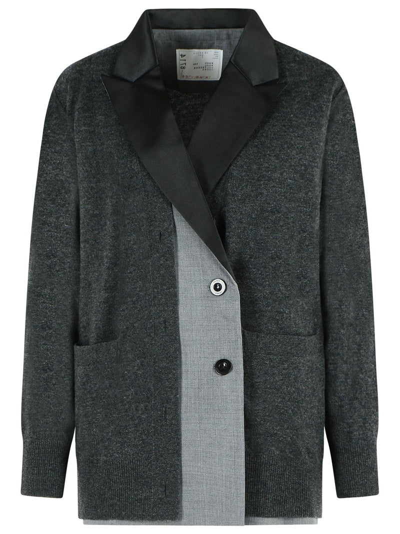 Sacai Sacai Double Layer Wool Cardigan Grey Women - World Class Fashion