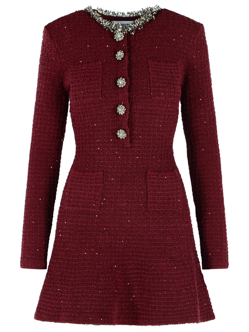 Self-Portrait Self-Portrait Burgundy Cotton Blend Mini Dress - World Class Fashion