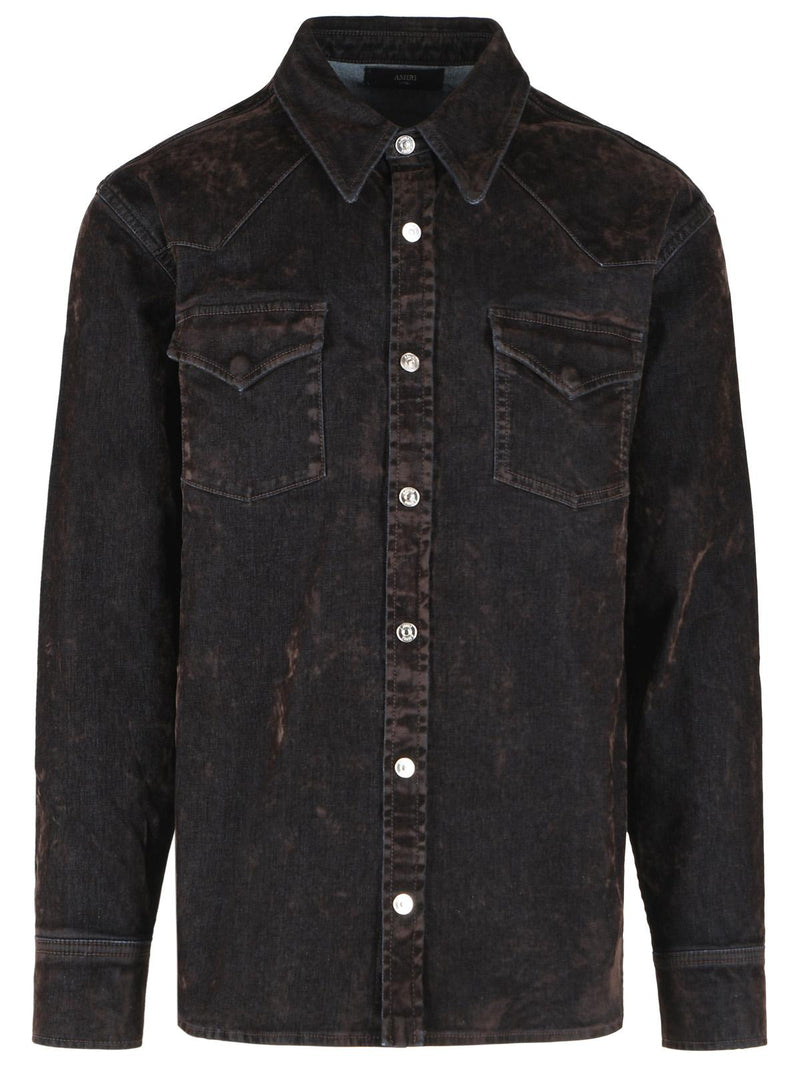 Amiri Amiri Flocked Inj Denim Shirt Brown - World Class Fashion