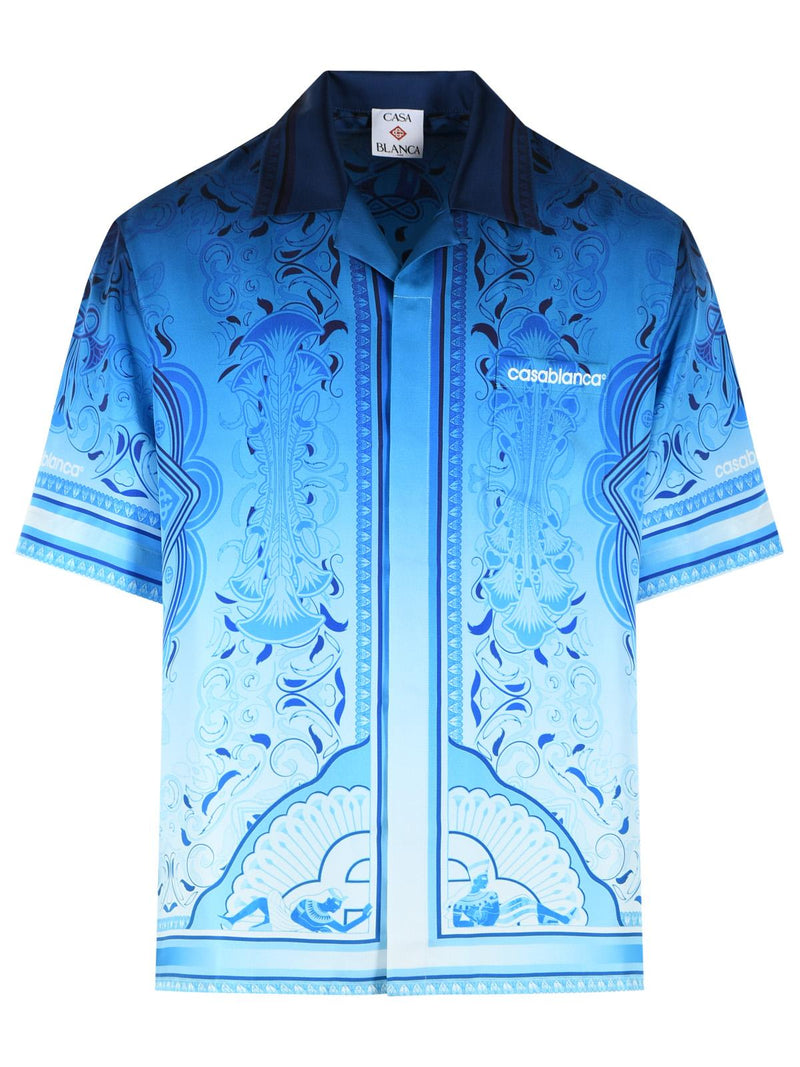 Casablanca Casablanca 'EGYPTION Rug' Light Blue Silk Shirt - World Class Fashion