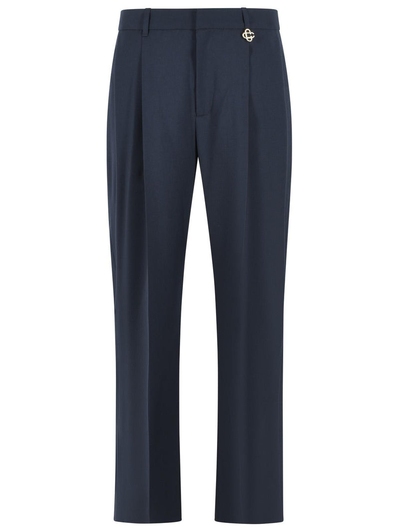 Casablanca Casablanca Pleated Blue Wool Trousers - World Class Fashion