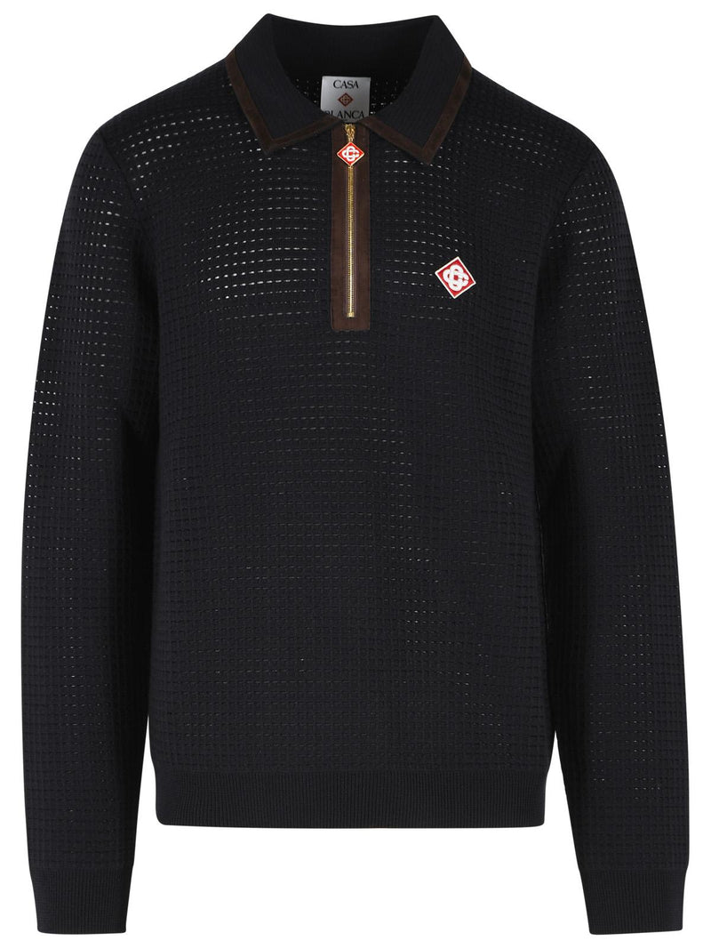 Casablanca Casablanca Waffle Stitch Navy Wool Polo Shirt - World Class Fashion